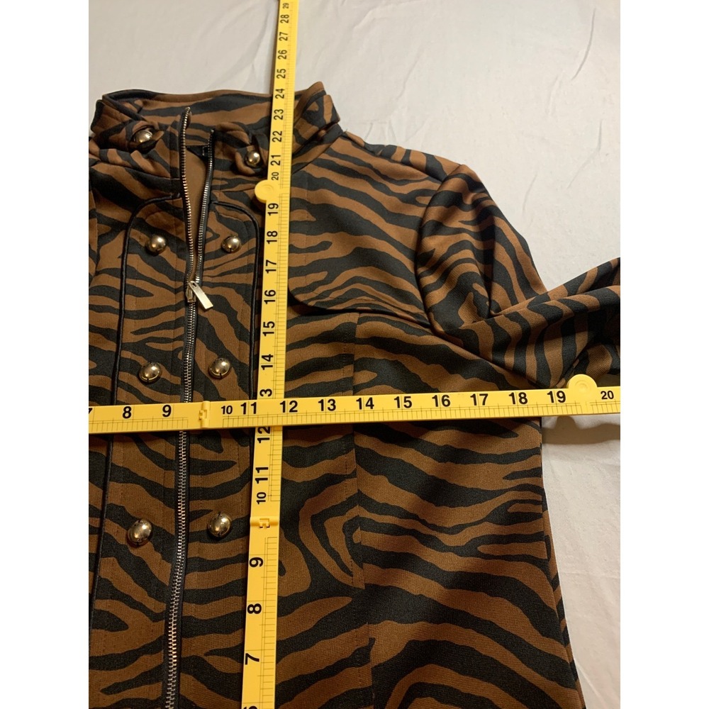 Lisa International Zebra Print Zip Up Jacket Brown Black Military Womens S - Picture 5 of 6